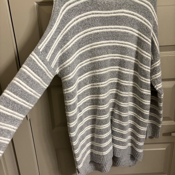 Soft Surroundings Grey Striped Tunic Sweater - Size Small - Picture 2 of 5